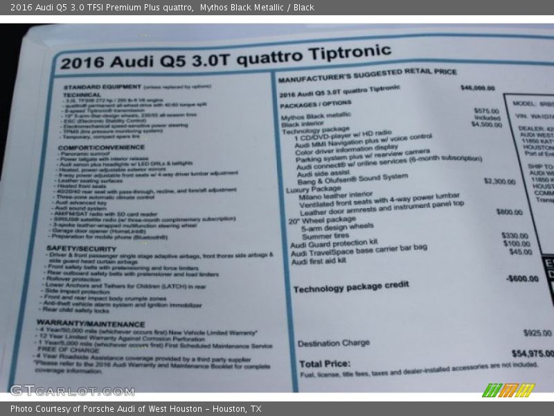 Mythos Black Metallic / Black 2016 Audi Q5 3.0 TFSI Premium Plus quattro