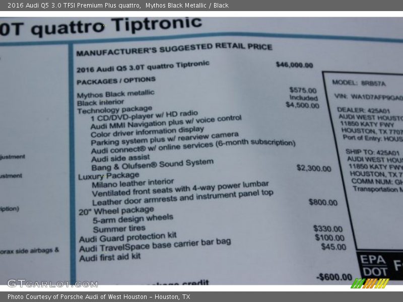 Mythos Black Metallic / Black 2016 Audi Q5 3.0 TFSI Premium Plus quattro