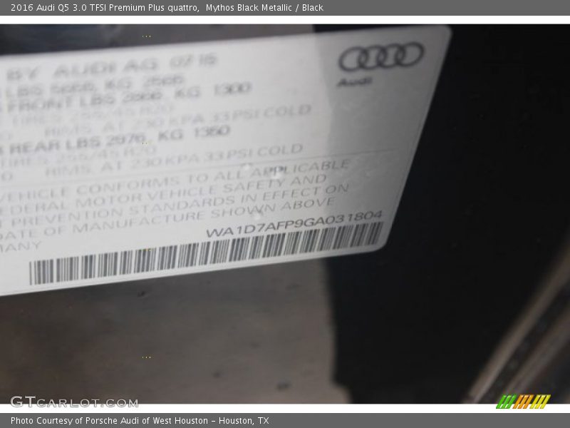 Mythos Black Metallic / Black 2016 Audi Q5 3.0 TFSI Premium Plus quattro