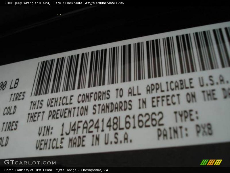 Black / Dark Slate Gray/Medium Slate Gray 2008 Jeep Wrangler X 4x4