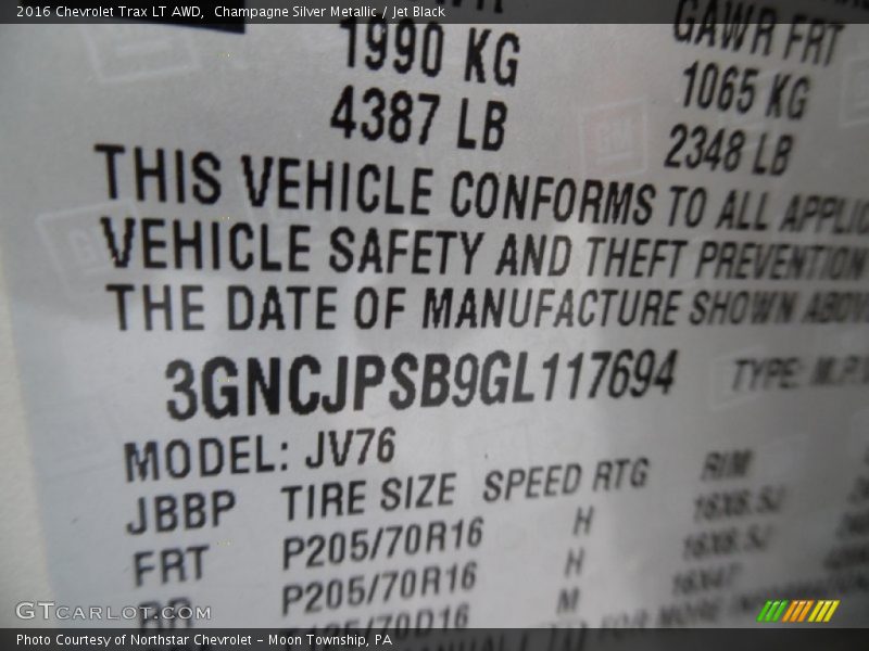 Champagne Silver Metallic / Jet Black 2016 Chevrolet Trax LT AWD