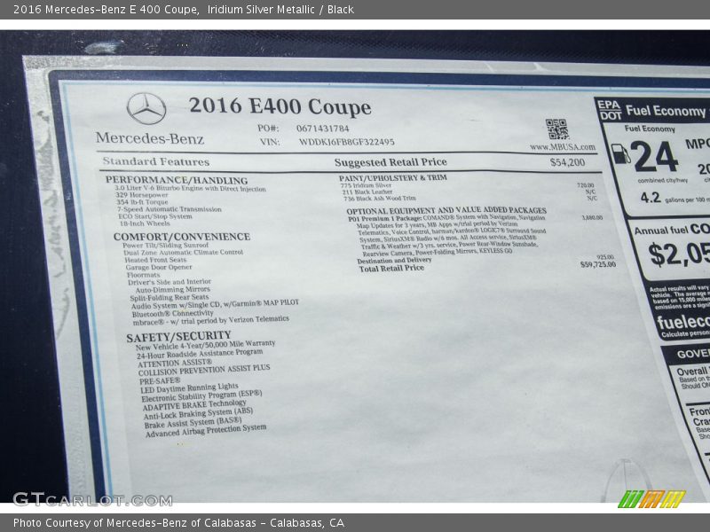 Iridium Silver Metallic / Black 2016 Mercedes-Benz E 400 Coupe