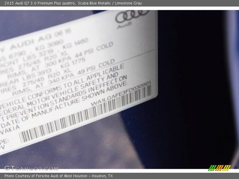 Scuba Blue Metallic / Limestone Gray 2015 Audi Q7 3.0 Premium Plus quattro