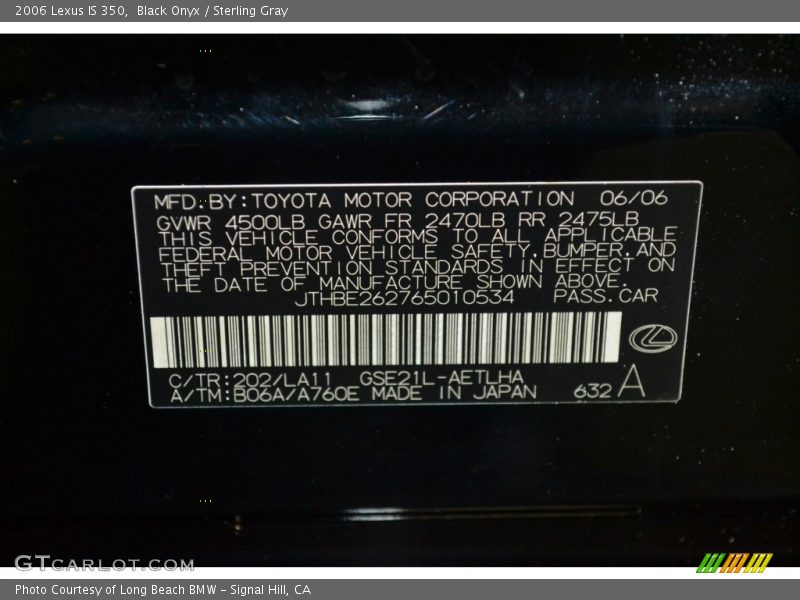 Black Onyx / Sterling Gray 2006 Lexus IS 350