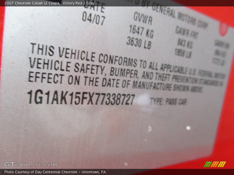 Victory Red / Gray 2007 Chevrolet Cobalt LS Coupe
