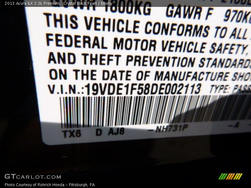 Crystal Black Pearl / Ebony 2013 Acura ILX 2.0L Premium