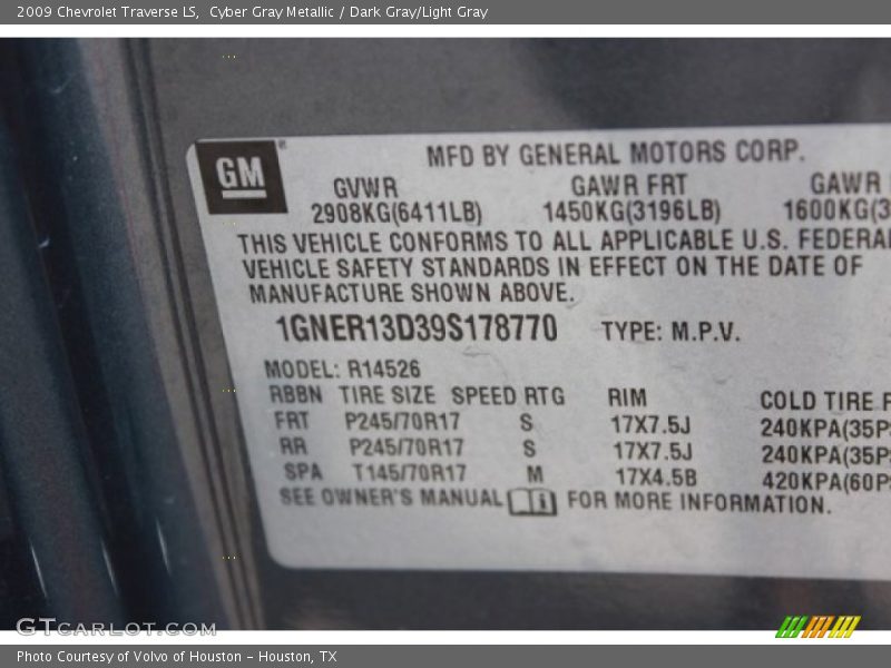 Cyber Gray Metallic / Dark Gray/Light Gray 2009 Chevrolet Traverse LS