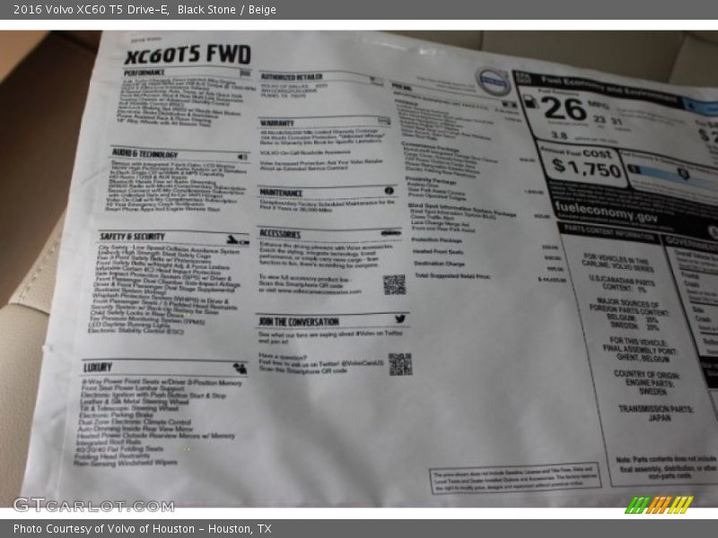 Black Stone / Beige 2016 Volvo XC60 T5 Drive-E