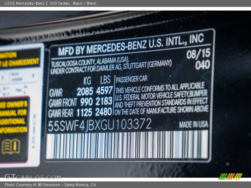 2016 C 300 Sedan Black Color Code 040