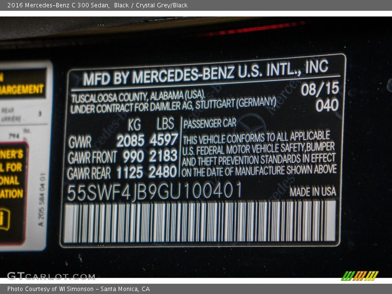 Black / Crystal Grey/Black 2016 Mercedes-Benz C 300 Sedan