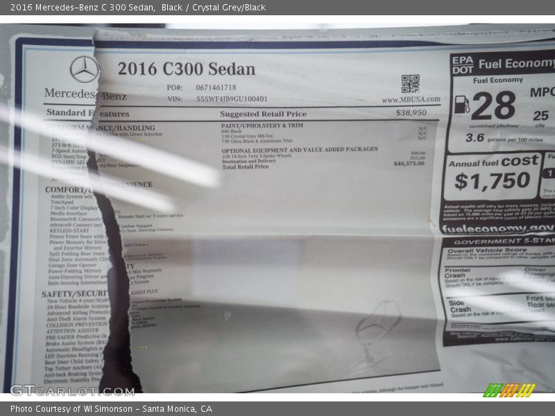 Black / Crystal Grey/Black 2016 Mercedes-Benz C 300 Sedan