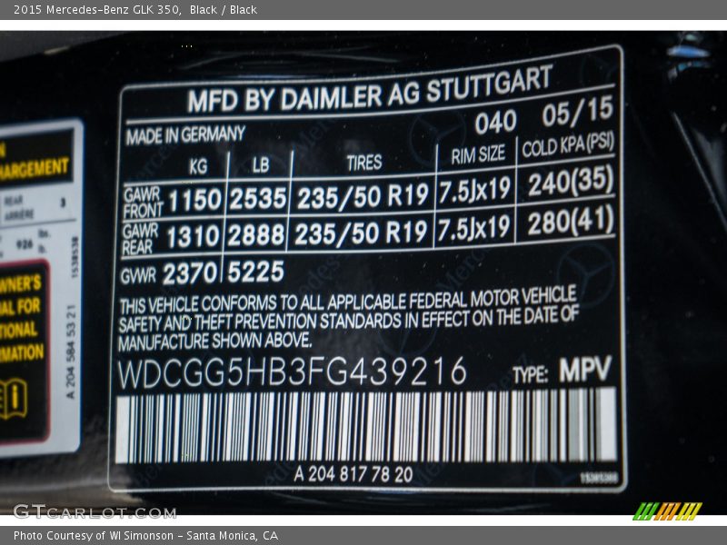 Black / Black 2015 Mercedes-Benz GLK 350