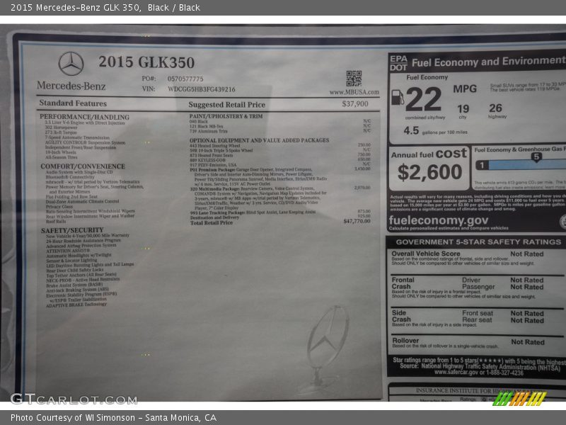 Black / Black 2015 Mercedes-Benz GLK 350