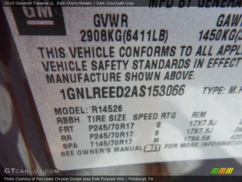 Dark Cherry Metallic / Dark Gray/Light Gray 2010 Chevrolet Traverse LS