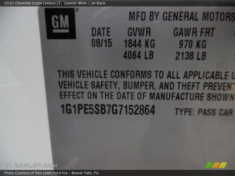 Summit White / Jet Black 2016 Chevrolet Cruze Limited LT