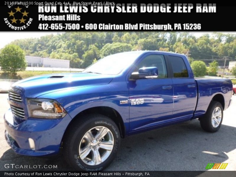 Blue Streak Pearl / Black 2016 Ram 1500 Sport Quad Cab 4x4