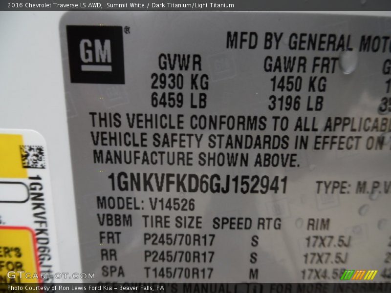 Summit White / Dark Titanium/Light Titanium 2016 Chevrolet Traverse LS AWD