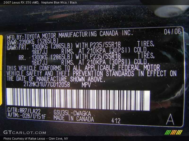 Neptune Blue Mica / Black 2007 Lexus RX 350 AWD