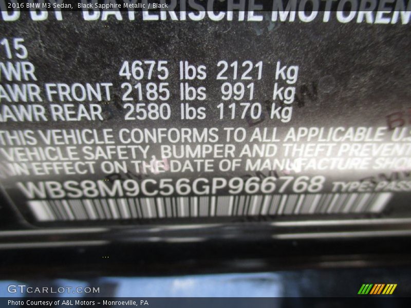 Black Sapphire Metallic / Black 2016 BMW M3 Sedan