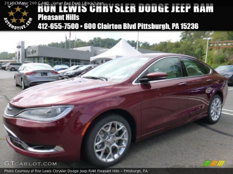 Velvet Red Pearl / Black/Linen 2016 Chrysler 200 C AWD