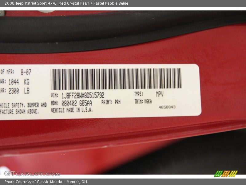 Red Crystal Pearl / Pastel Pebble Beige 2008 Jeep Patriot Sport 4x4