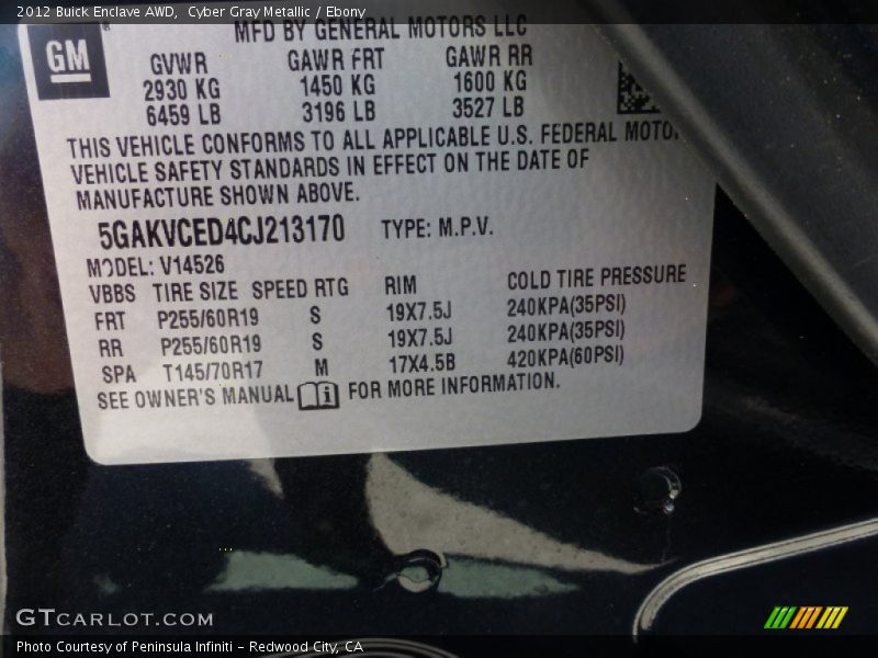 Cyber Gray Metallic / Ebony 2012 Buick Enclave AWD