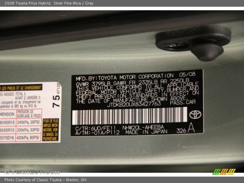Silver Pine Mica / Gray 2008 Toyota Prius Hybrid