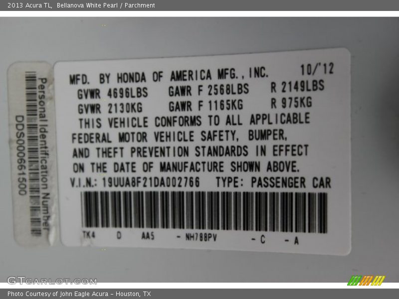 Bellanova White Pearl / Parchment 2013 Acura TL