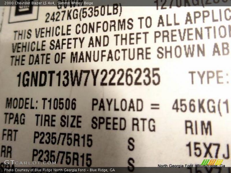 Summit White / Beige 2000 Chevrolet Blazer LS 4x4