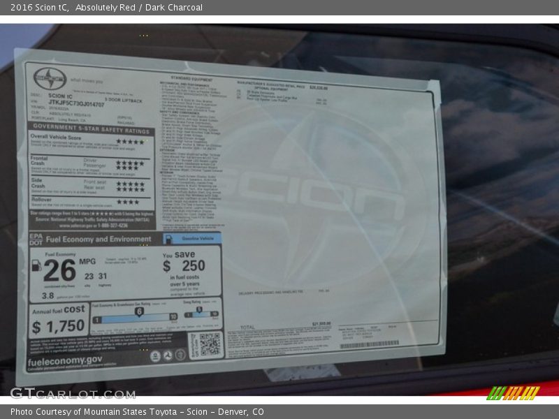 Absolutely Red / Dark Charcoal 2016 Scion tC