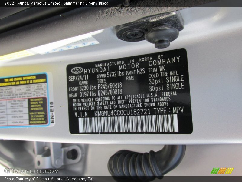 Shimmering Silver / Black 2012 Hyundai Veracruz Limited