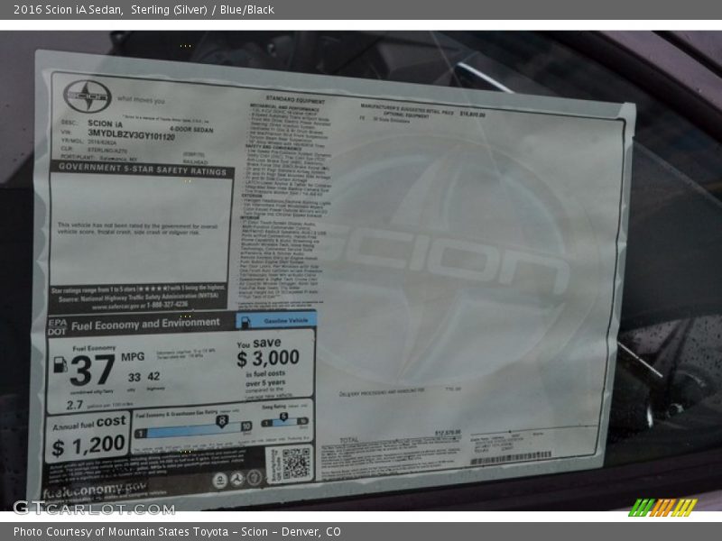  2016 iA Sedan Window Sticker