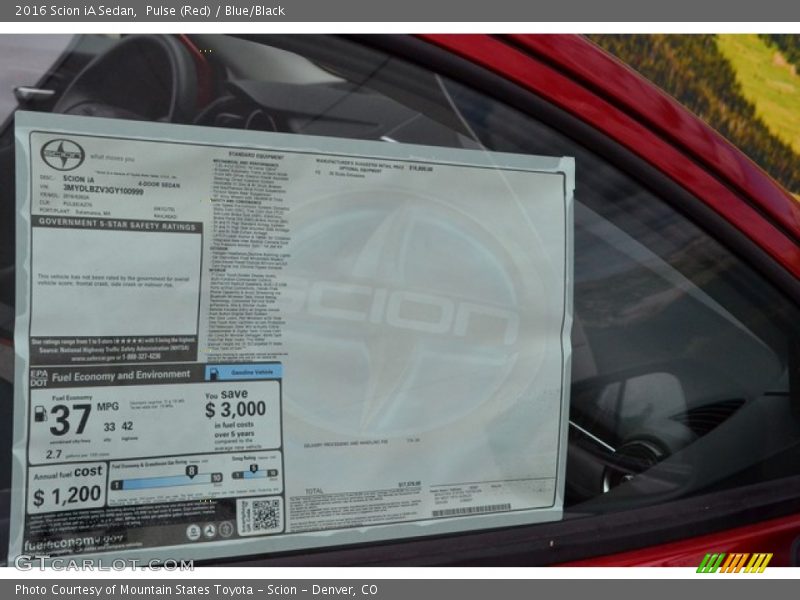  2016 iA Sedan Window Sticker