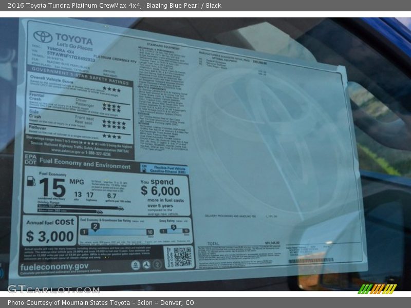 Blazing Blue Pearl / Black 2016 Toyota Tundra Platinum CrewMax 4x4