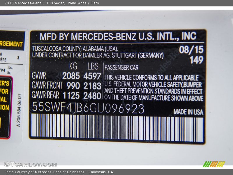 2016 C 300 Sedan Polar White Color Code 149