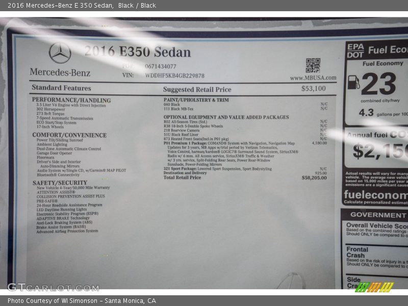 Black / Black 2016 Mercedes-Benz E 350 Sedan