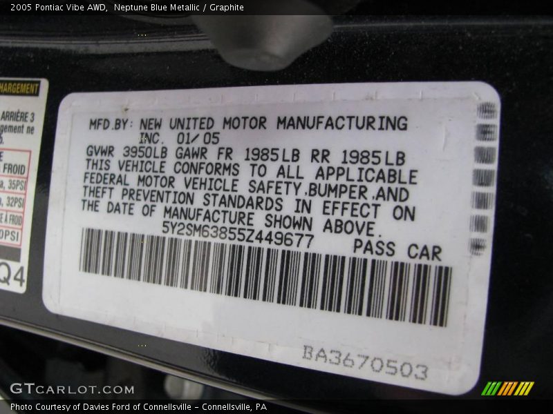 Neptune Blue Metallic / Graphite 2005 Pontiac Vibe AWD