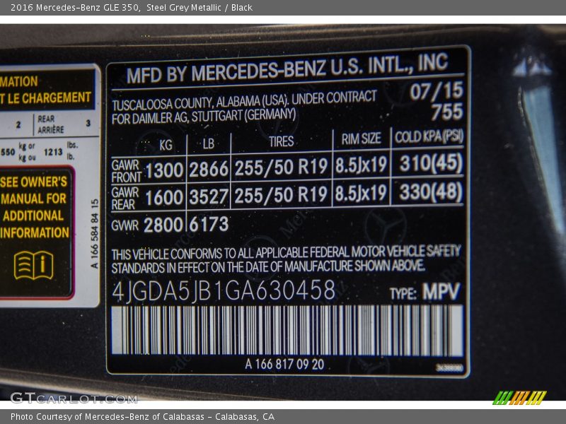 2016 GLE 350 Steel Grey Metallic Color Code 755