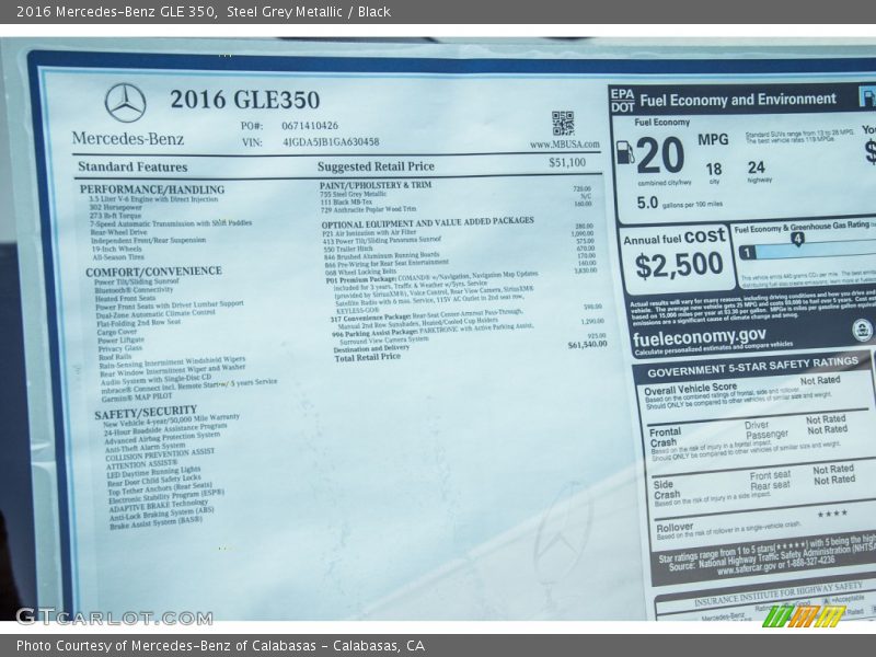  2016 GLE 350 Window Sticker