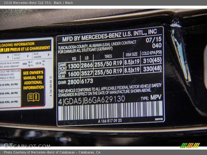 Black / Black 2016 Mercedes-Benz GLE 350