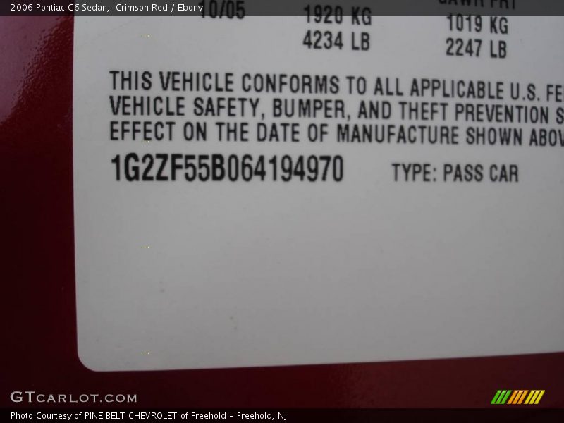 Crimson Red / Ebony 2006 Pontiac G6 Sedan
