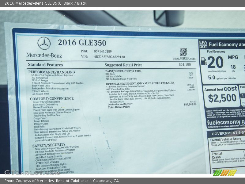  2016 GLE 350 Window Sticker