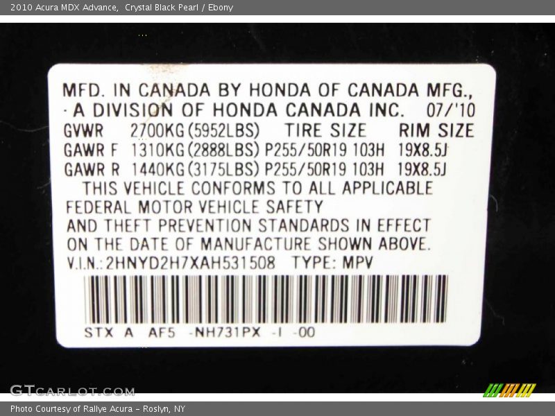 Crystal Black Pearl / Ebony 2010 Acura MDX Advance