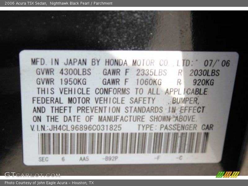 Nighthawk Black Pearl / Parchment 2006 Acura TSX Sedan