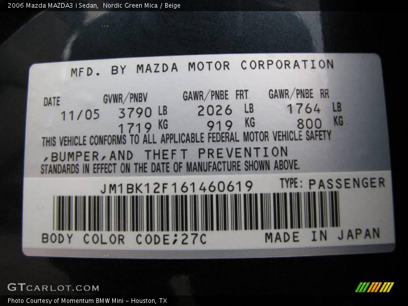 Nordic Green Mica / Beige 2006 Mazda MAZDA3 i Sedan