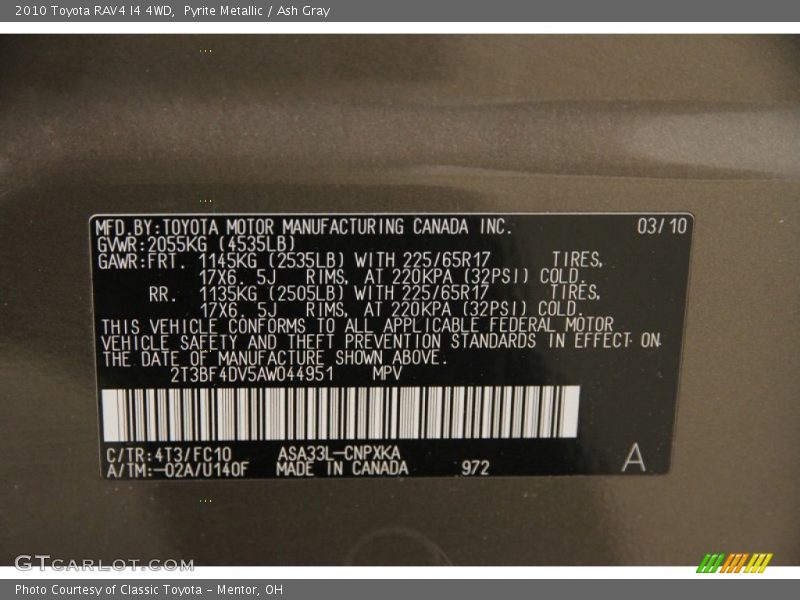 Pyrite Metallic / Ash Gray 2010 Toyota RAV4 I4 4WD