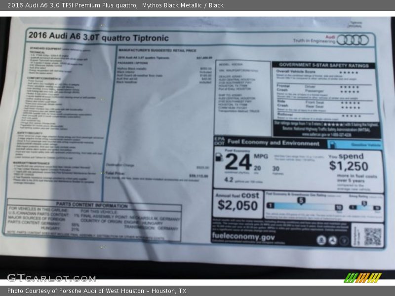 Mythos Black Metallic / Black 2016 Audi A6 3.0 TFSI Premium Plus quattro