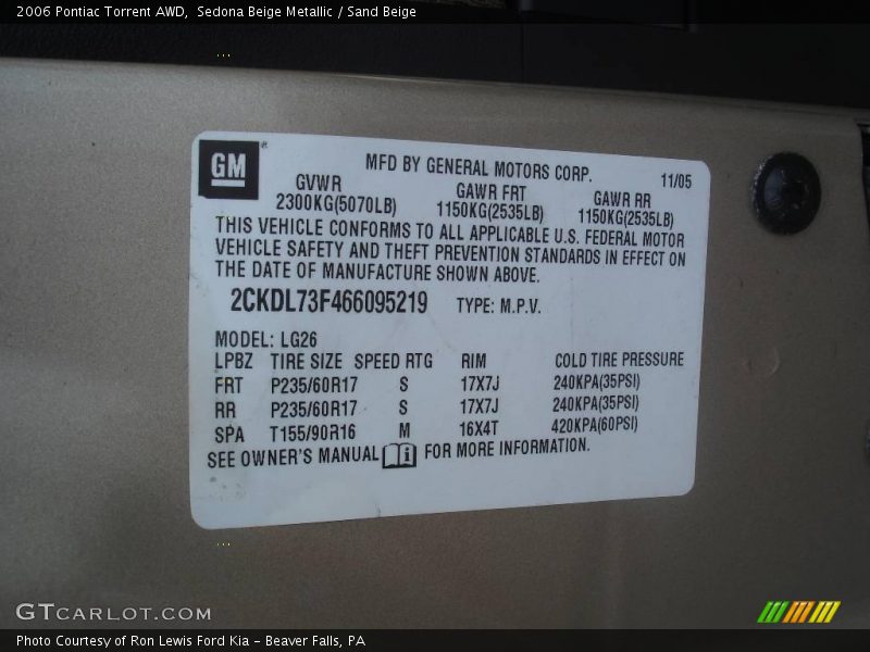 Sedona Beige Metallic / Sand Beige 2006 Pontiac Torrent AWD