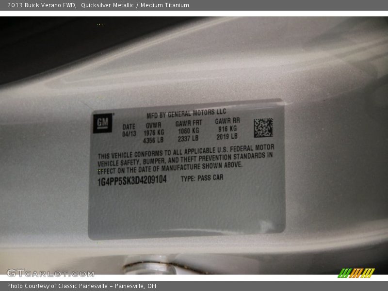 Quicksilver Metallic / Medium Titanium 2013 Buick Verano FWD