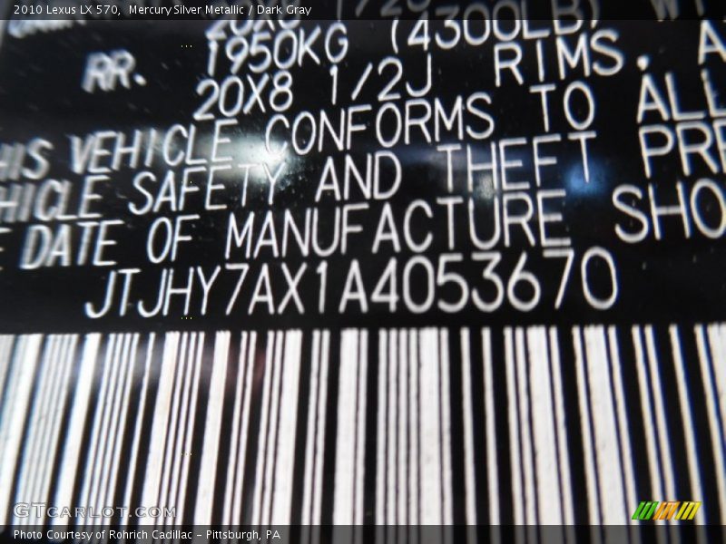 Mercury Silver Metallic / Dark Gray 2010 Lexus LX 570